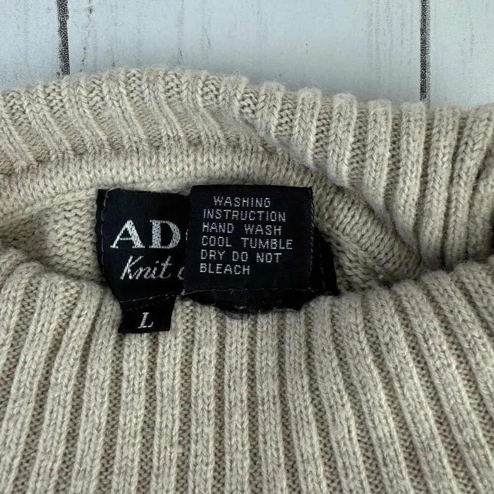 VTG Adolfo Tan Cashmere Touch Embroidered Turtleneck Knit Sweater Size Large - Picture 8 of 11